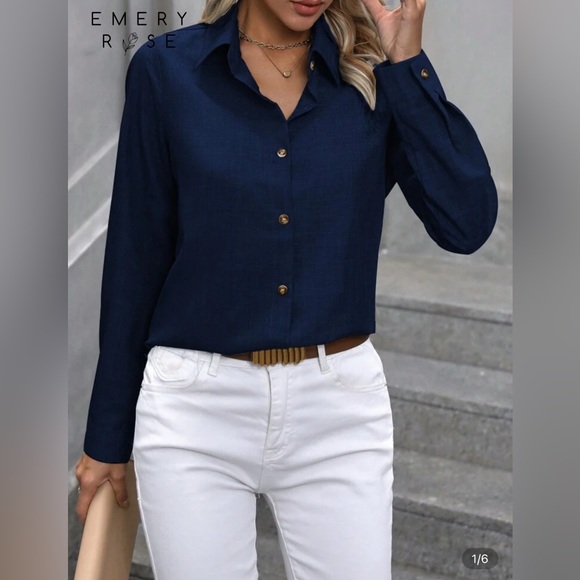 SHEIN Deep Blue Button-Down Shirt - Picture 1 of 5